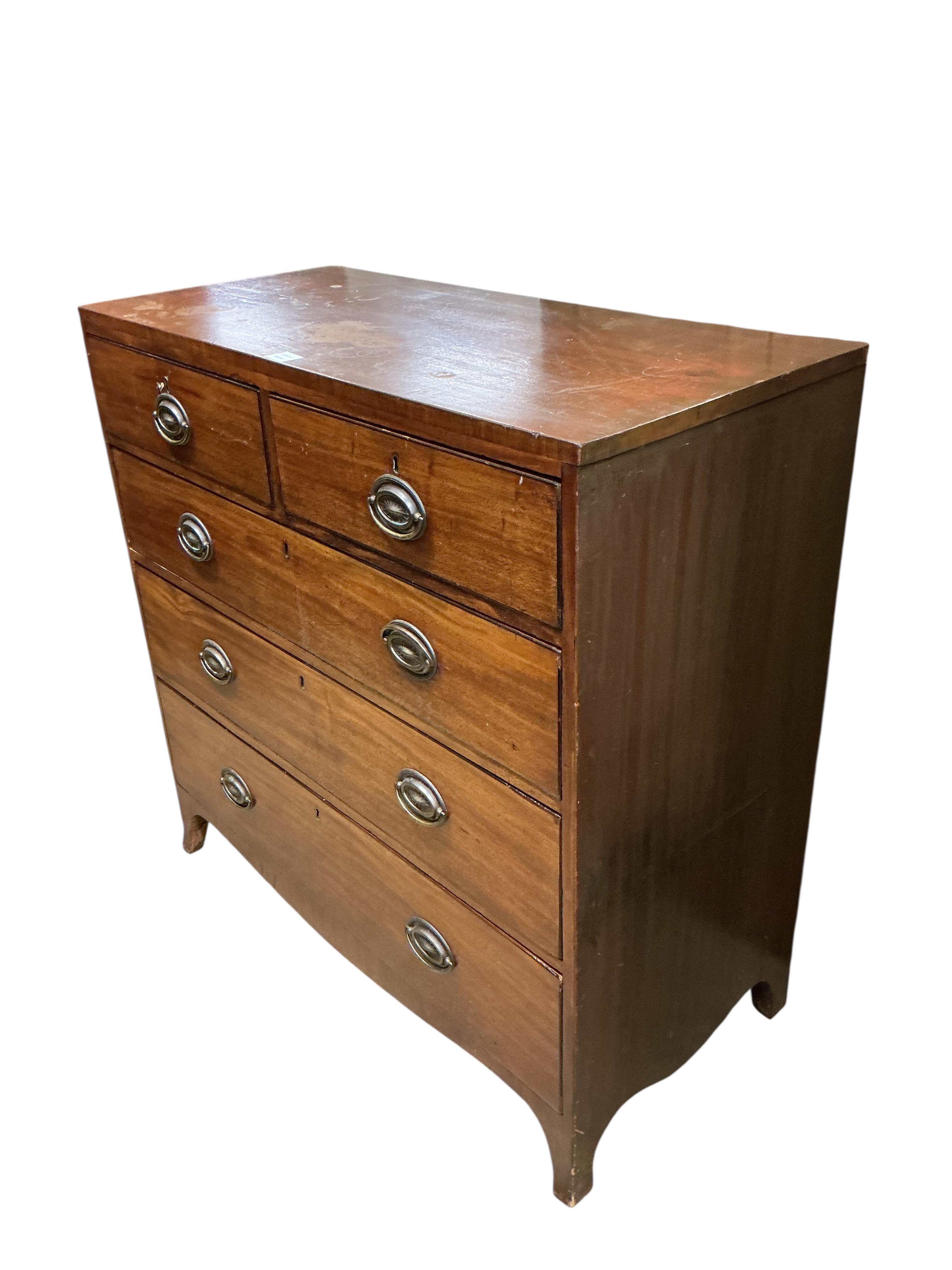 A Regency mahogany chest of two short and three long drawers, width 102cm, depth 47cm, height 101cm